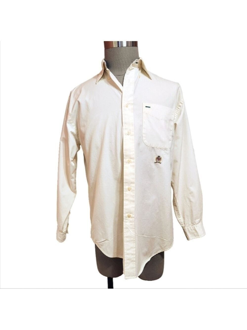 Tommy Hilfiger Beige Dress Shirt Button Down Collar Small